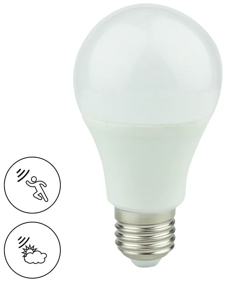 LED žiarovka E27 teplá 3000k 9w 820 lm pohybový senzor a senzor súmraku