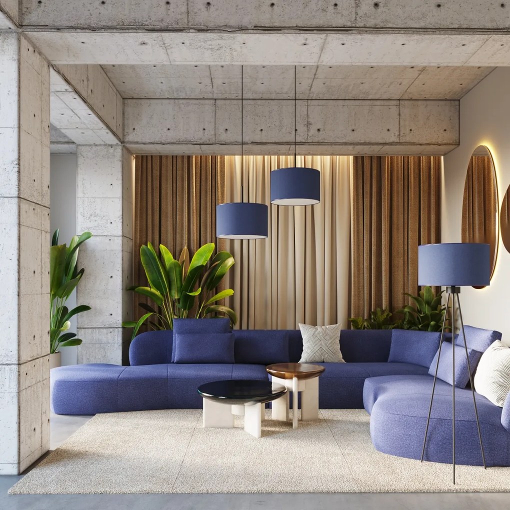 Stojacia lampa Nevia, 1x modré textilné tienidlo, b