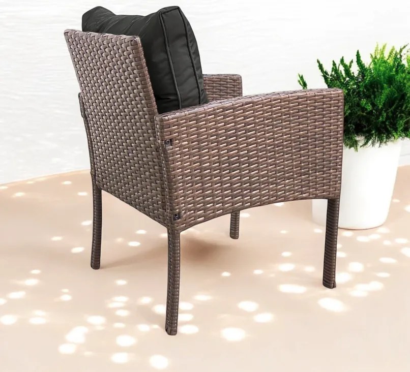 Záhradné kreslo z technoratanu SFS078-SC - hnedé + sivé vankúše