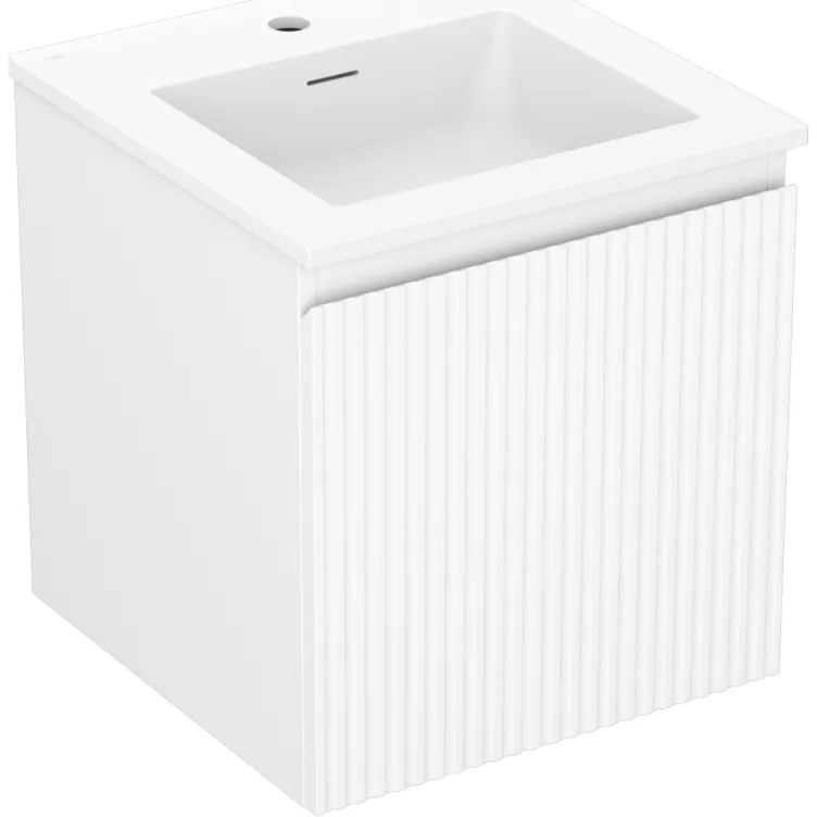 Mexen Rivel, kúpeľňová skrinka 45 cm s umývadlom Otis, 1 zásuvka, drážkovaná, biela matná, 91A20-04547-1-BF01-W18M01