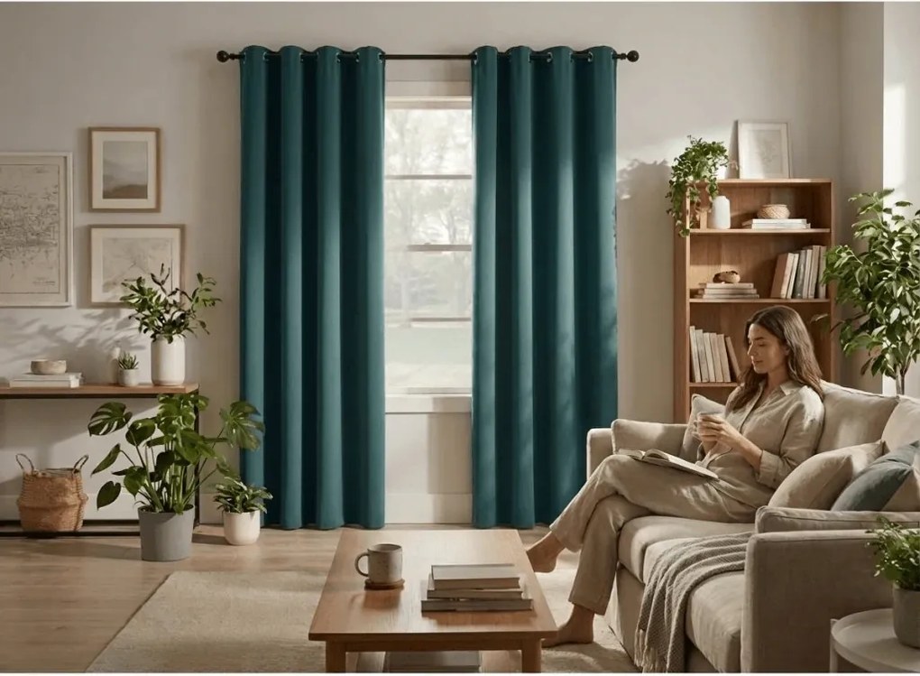 Modrozelený záves OXFORD 140x250 cm Zavesenie: Kovové krúžky