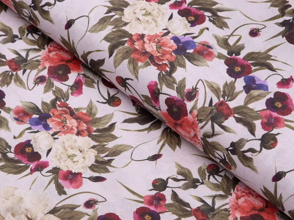 Biante Dekoračný záves Leona LN-075 Farebné kvety na smotanovom 130x210 cm