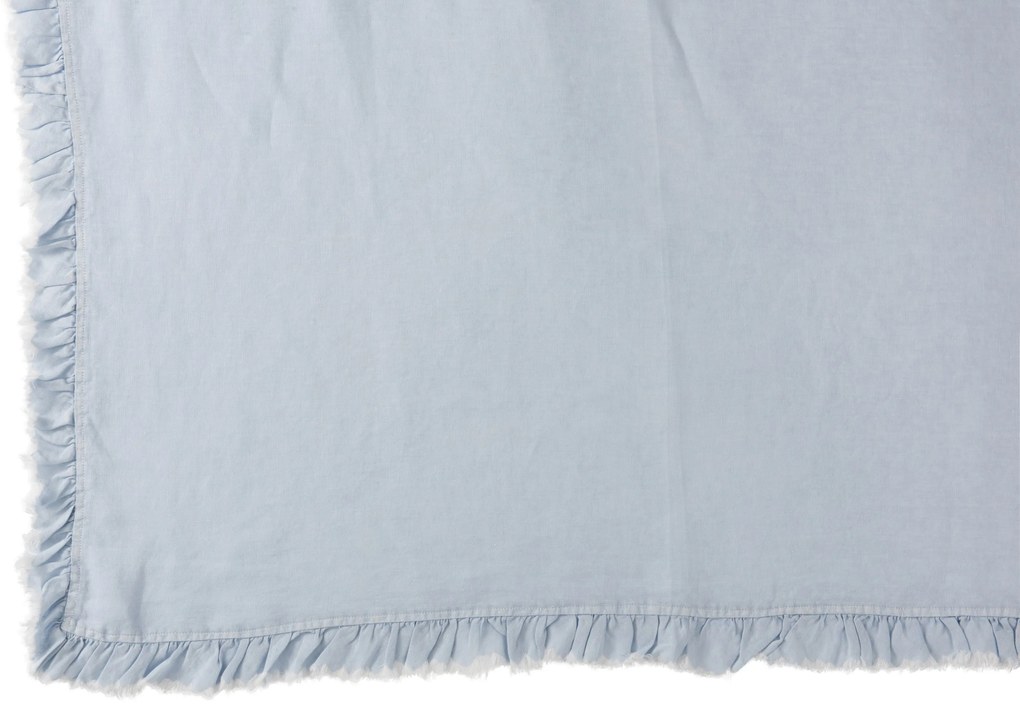 Modrý praný ľanový pléd s třasňovitým volánikom Romantic - 150 * 200 cm