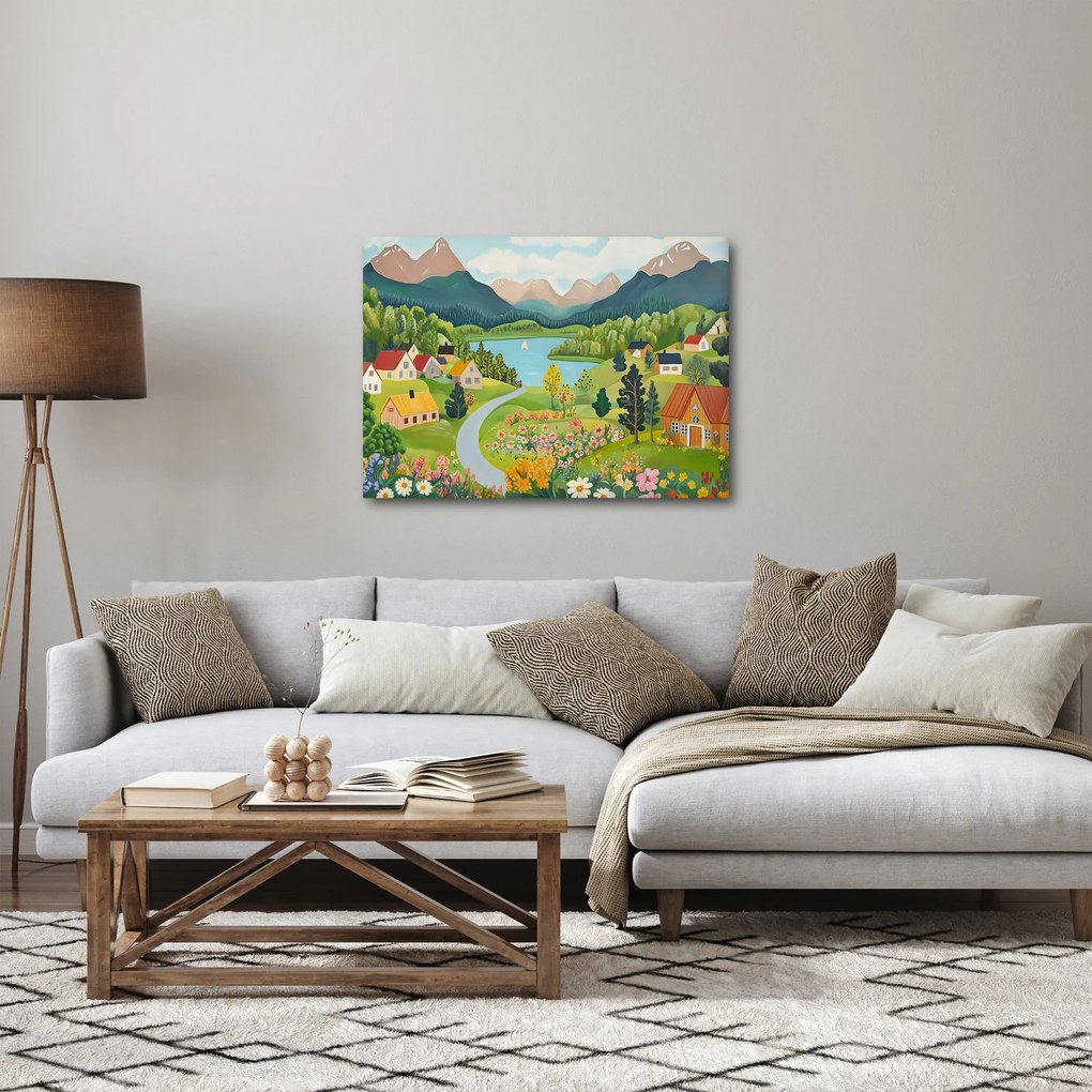 Obraz - Dedina v horách (70x50 cm)