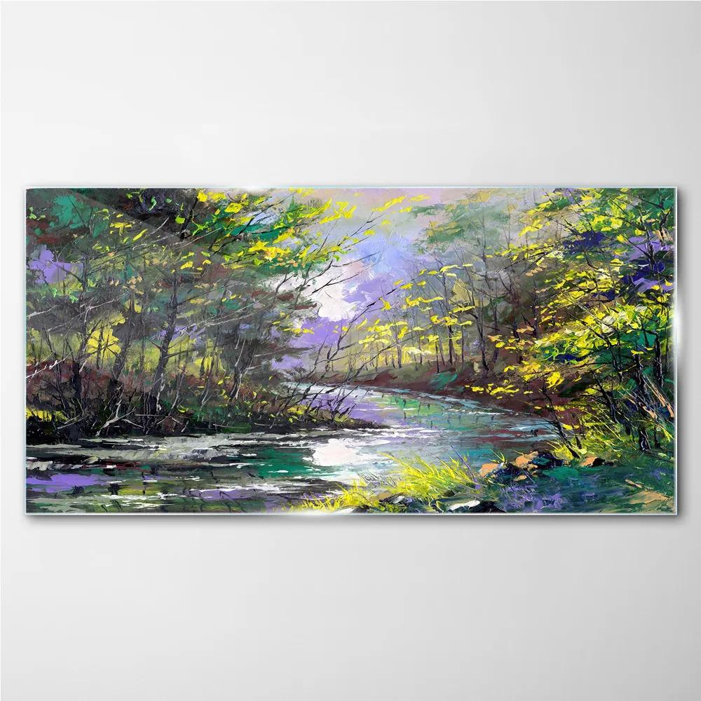 Skleneny obraz Maľovanie lesných riek