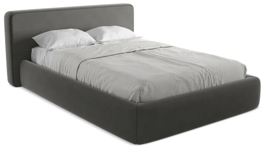 Tmavosivá čalúnená dvojlôžková posteľ s úložným priestorom s roštom 160x200 cm Kiana – Makamii