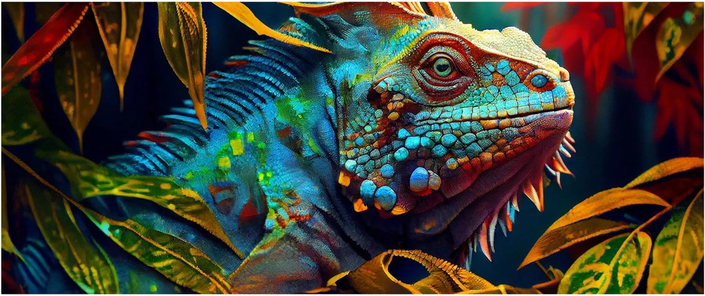 Obraz - Farebný leguán (120x50 cm)