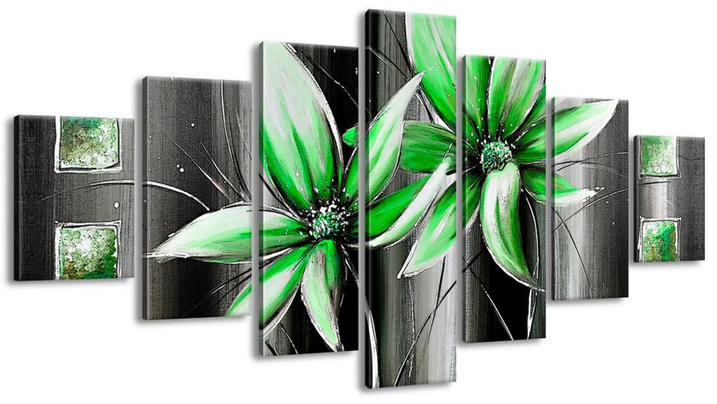 Gario Ručne maľovaný obraz Krásne zelené kvety - 7 dielny Rozmery: 210 x 100 cm