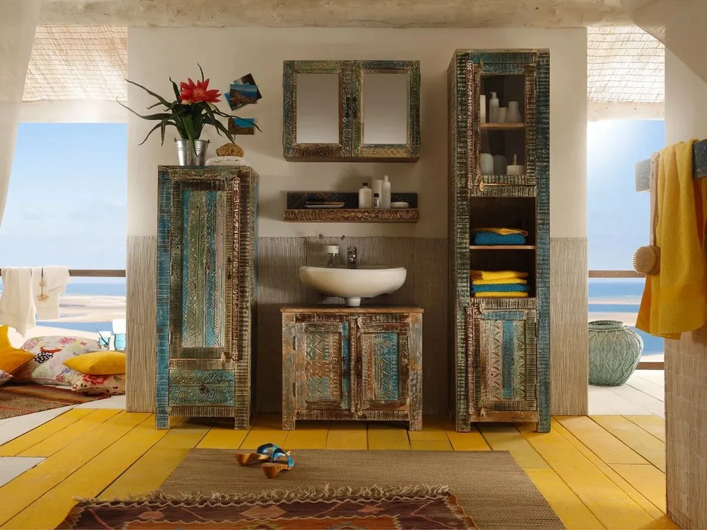 furniture-nabytek.cz - Masívna kúpeľňová zrkadlová skrinka Blue Lagoon z mangového dreva, lakovaná, farebná – 70×23×50 cm