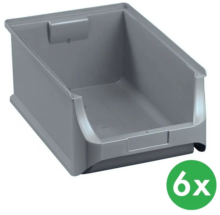 Plastové boxy PLUS 5, 310 x 500 x 200 mm, sivé, 6 ks