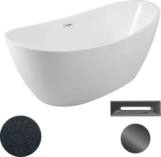 Besco Akrylátová voľne stojaca vaňa Ayla Glam G 170x80 BESCO-Typ výpuste: Click-Clack s prepadom, grafit, BESCO-Rozmery: 170x80, BESCO-Farba: Biela/g…