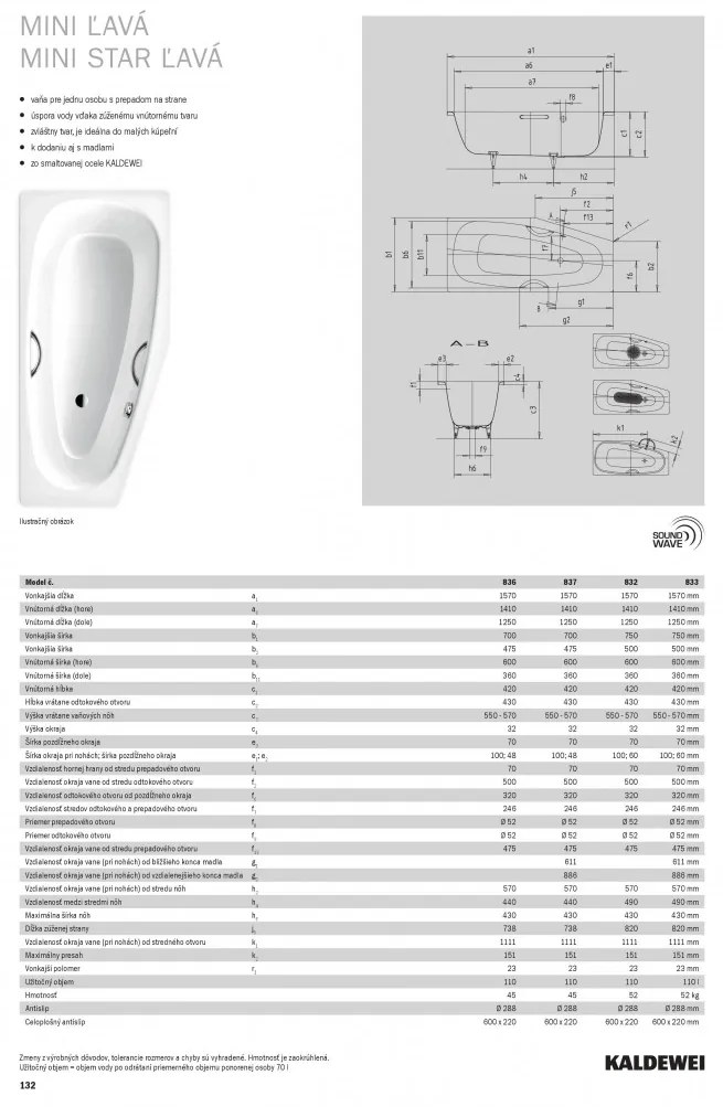 Kaldewei Mini - Vaňa 1570x750 mm ľavá, alpská biela 224800010001