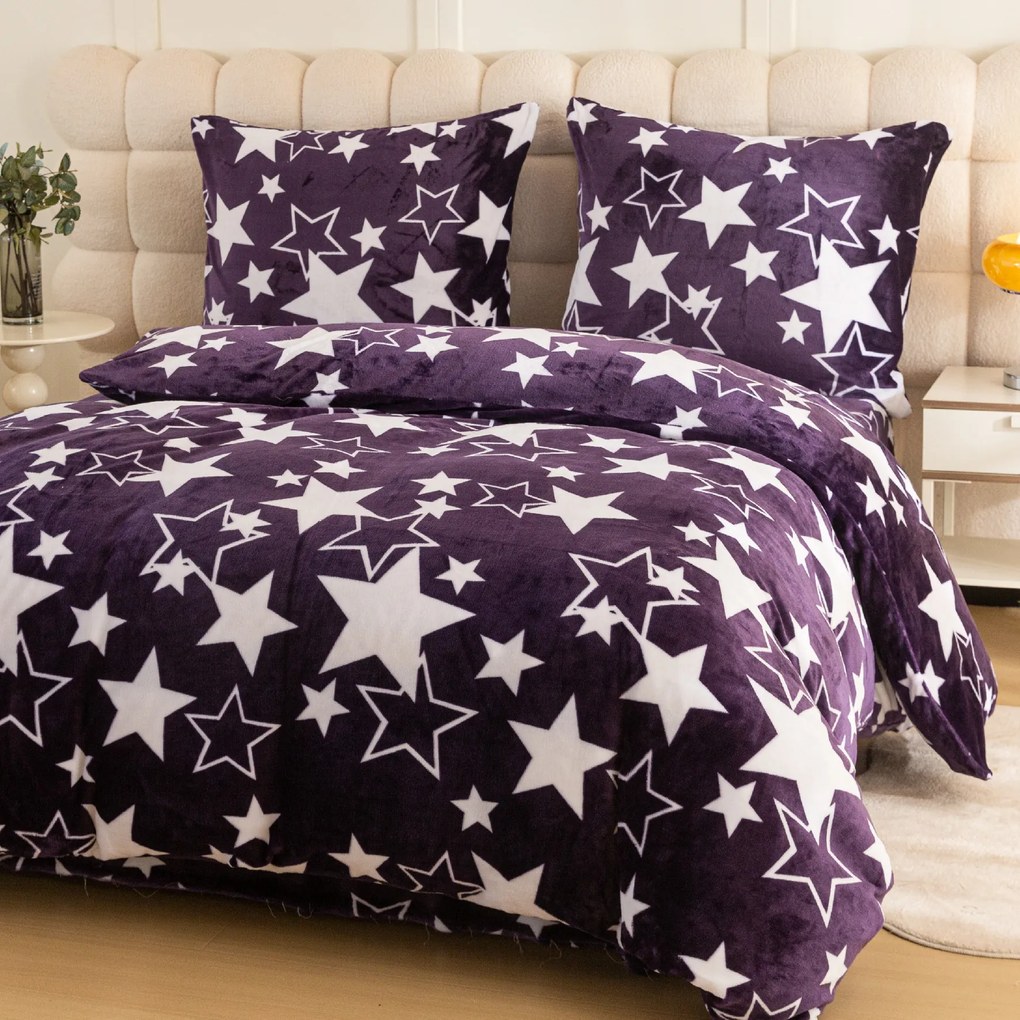 Mikroplyšové obliečky HVIEZDY fialové Rozmer obliečky: 70 x 90 cm | 140 x 200 cm
