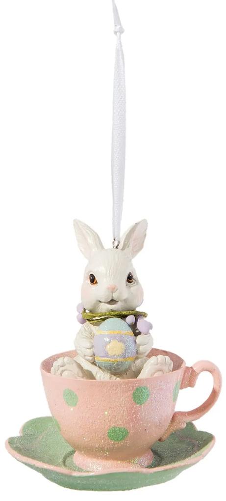 Závesná veľkonočný dekorácie zajačik v šálke - Ø 9 * 11 cm