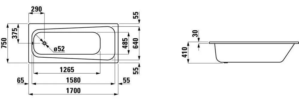 LAUFEN Moderna Plus Oceľová vaňa, 1700 mm x 410 mm, biela H2251300000401