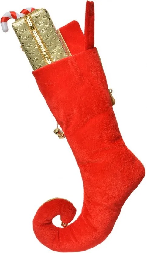Vianočná dekorácia závesná elfí topánka s darčekmi Merry Christmas - 24*7*46 cm