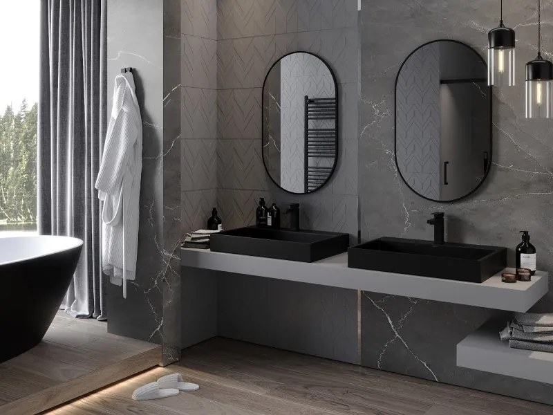 Mexen Loft oválne kúpeľňové zrkadlo 90 x 55 cm, čierny rám - 9851-090-055-000-70