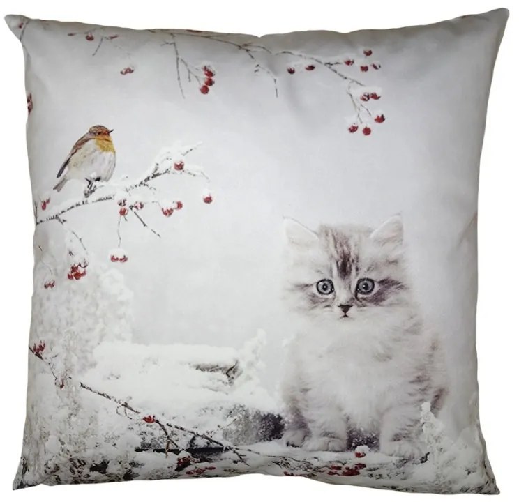 Zimná zamatová obliečka na vankúš s mačičkou Cat - 45*45 cm