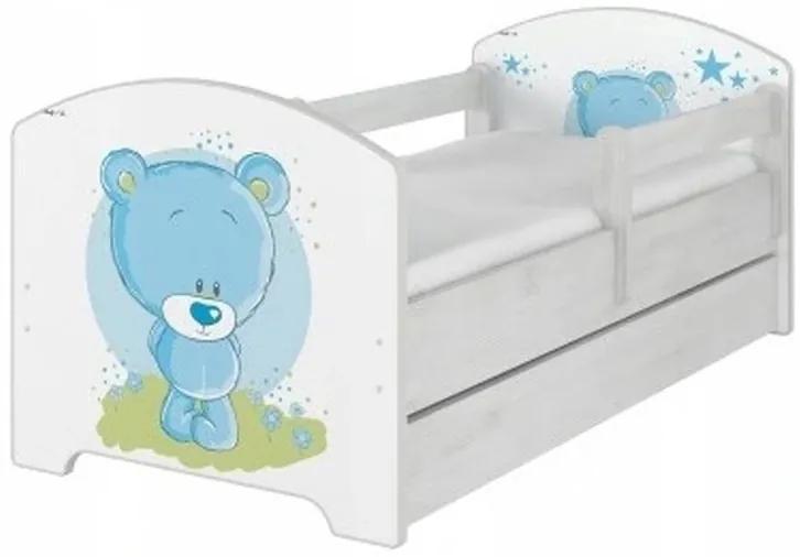 Detská posteľ  " Modrý Medvedik " , Rozmer 140x70 cm, Farba surf biela, Matrace penový vrstvený 10 cm