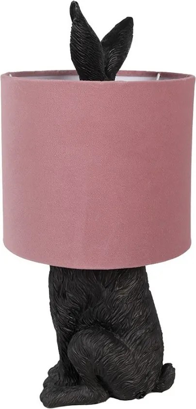 Čierna stolná lampa králik s ružovým tienidlom Rabbi - Ø 20*43 cm
