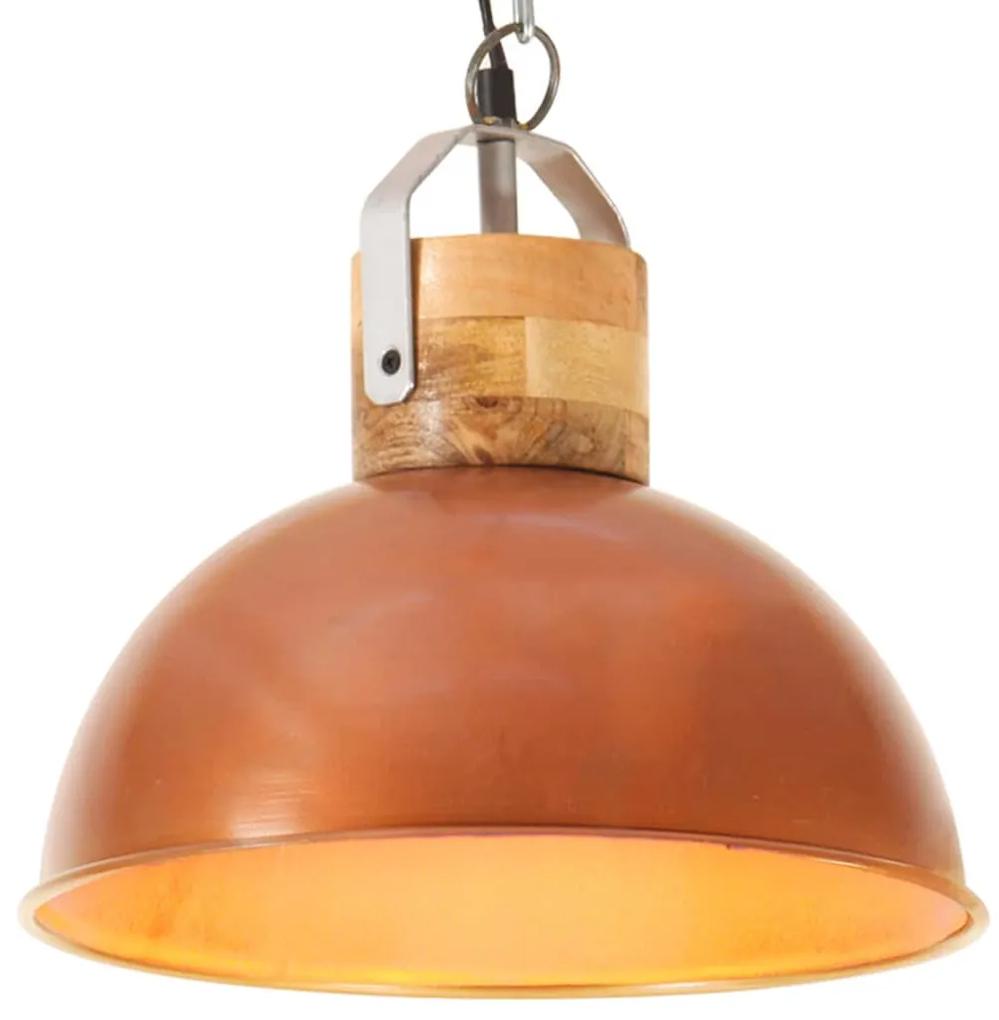 vidaXL Industriálna závesná lampa medená okrúhla 32 cm E27 mangovníkový masív