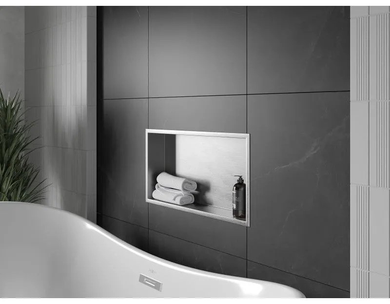 Mexen X-Wall-R, polička na zapustenie na obklad s golierom 60 x 30 cm, oceľová, 1910603010