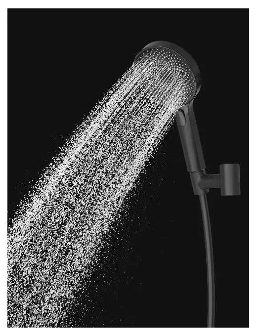 KIELLE Oudee nástenný sprchový systém s termostatom, horná sprcha priemer 260 mm, ručná sprcha 3jet, matná čierna, 20602014