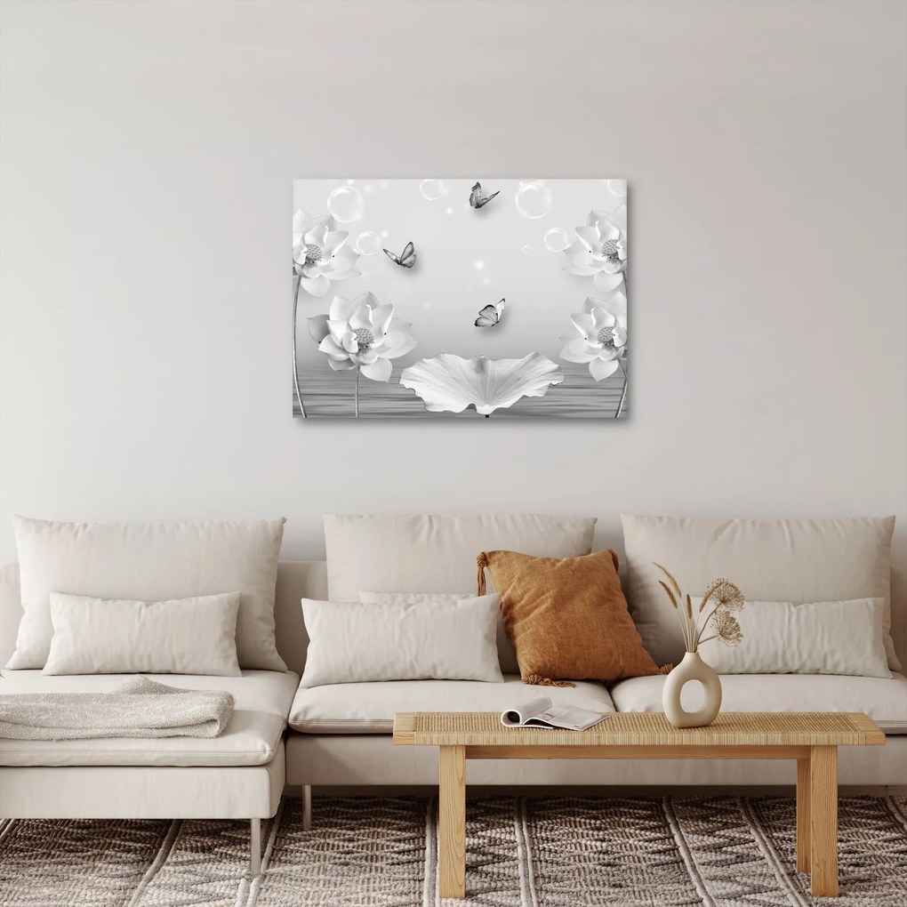 Obraz - Kvetinový dizajn s motýlikmi (70x50 cm)