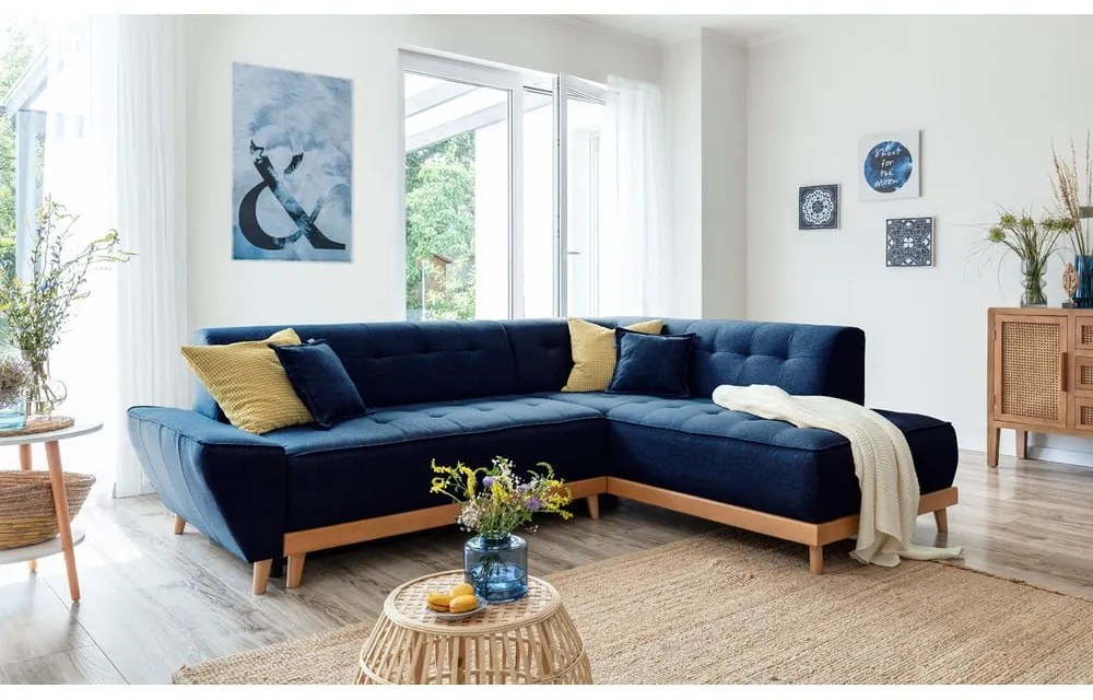 Námorníckymodrá rozkladacia rohová pohovka Miuform Dazzling Daisy L, pravý roh