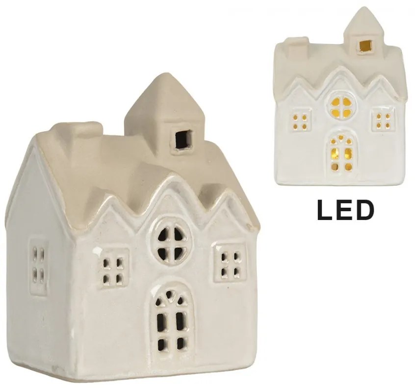 Béžový keramický svietiaci LED domček - 9*6*12 cm