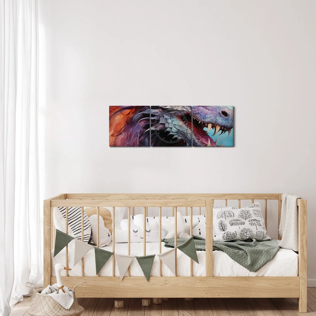 Obraz - Ilustrácia draka (s hodinami) (90x30 cm)