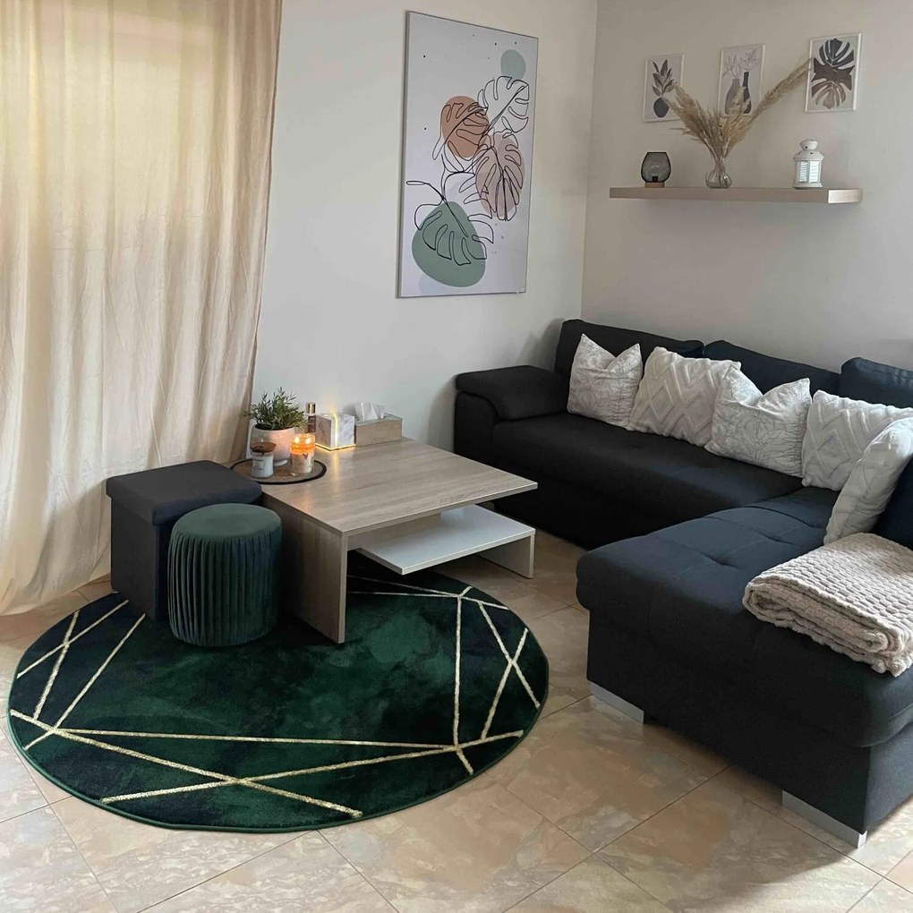 Dywany Łuszczów, Kusový koberec Emerald 1022 green and gold kruh, 200x200 (priemer) kruh, zelená, obývacia izba