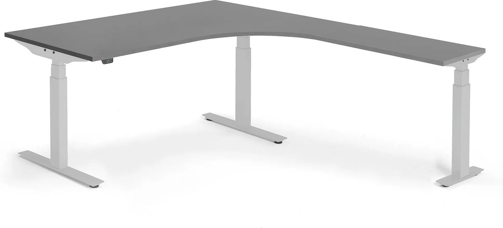 Výškovo nastaviteľný stôl Modulus, rohový, 1600x2000mm, čierna/strieborná