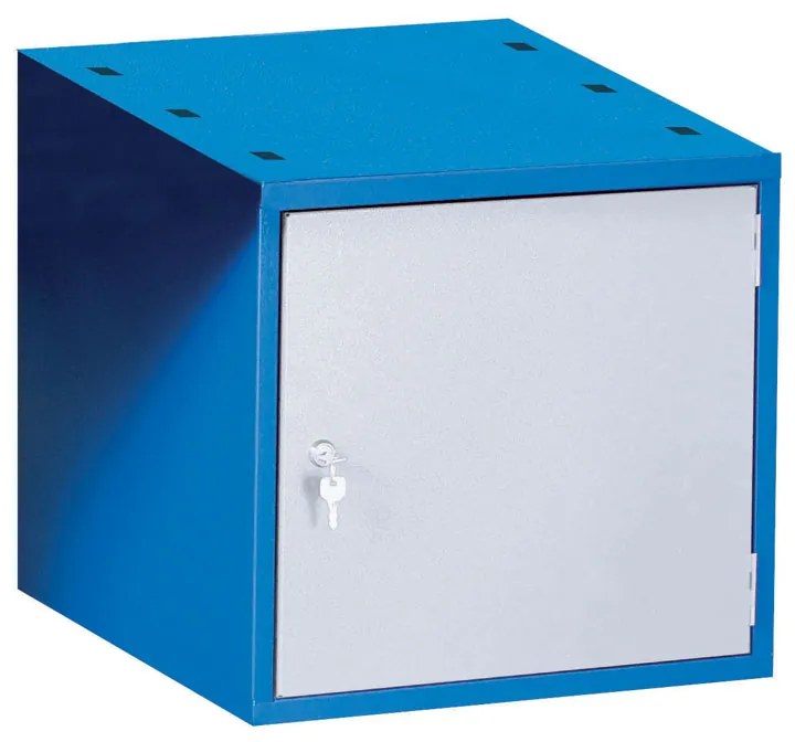 Závesná dielenská skrinka na náradie k pracovným stolom GD, zámok, 470 x 592 x 510 mm, modrá