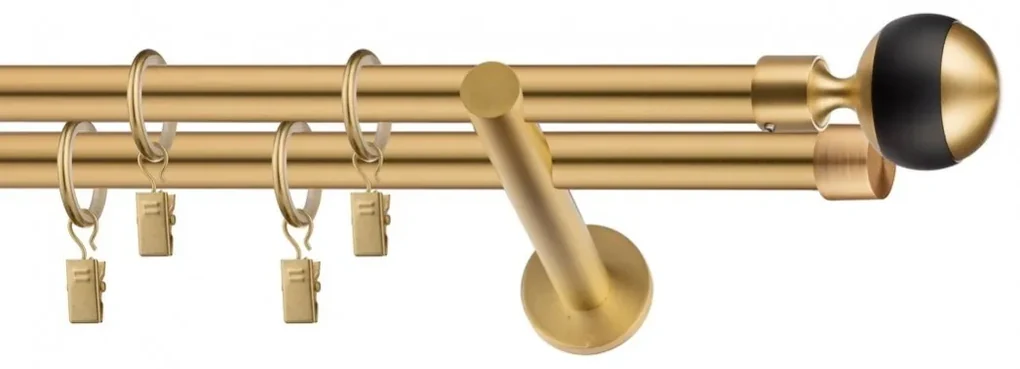 Dekorstudio Garniža dvojradová Guľa GLOBUS zlatá 19mm Dĺžka: 480cm, Typ uchytenia: Držiak dvojitý modern, Typ príslušenstva: Krúžky tiché so štipcami