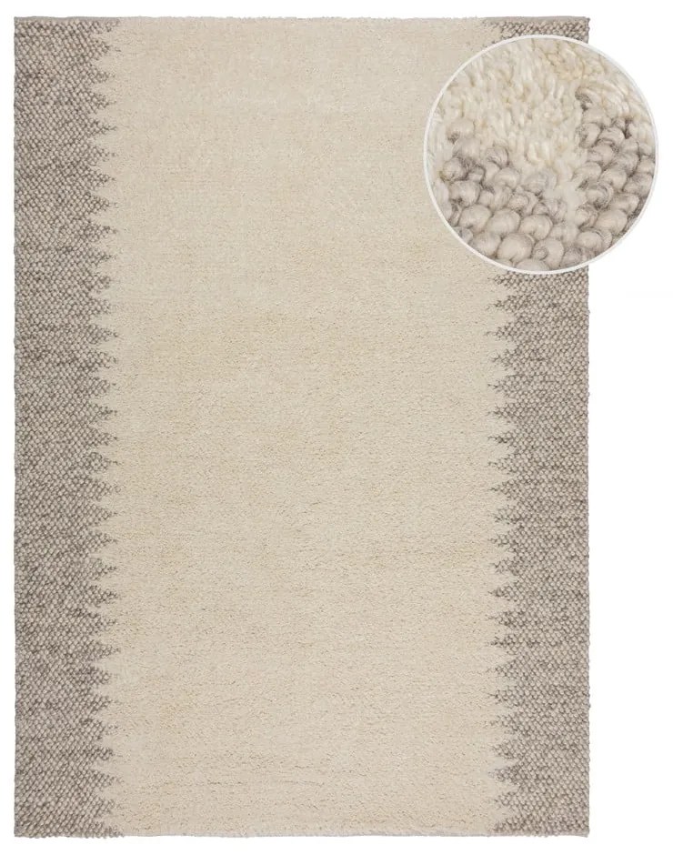 Krémový ručne tkaný koberec s prímesou vlny 80x150 cm Minerals Border – Flair Rugs