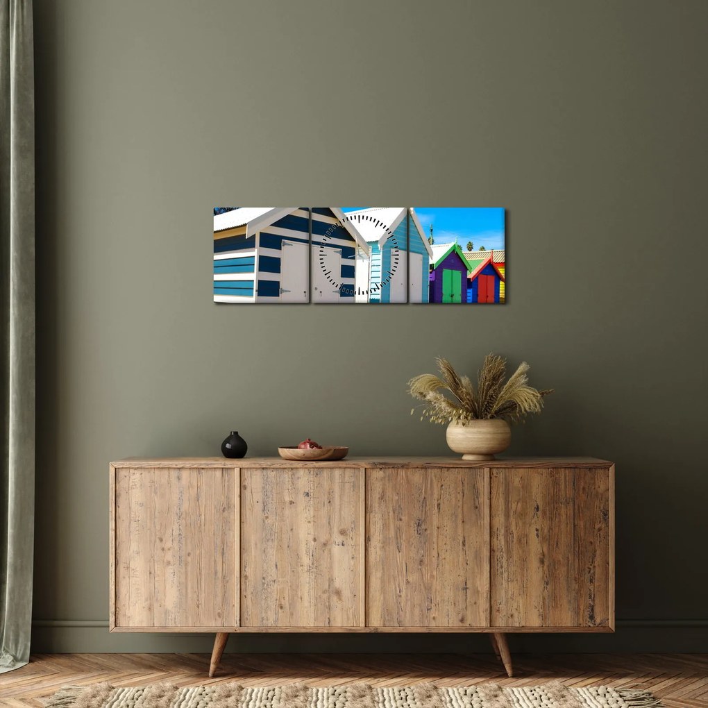 Obraz - Pláž Brighton, Melbourne, Austrália (s hodinami) (90x30 cm)