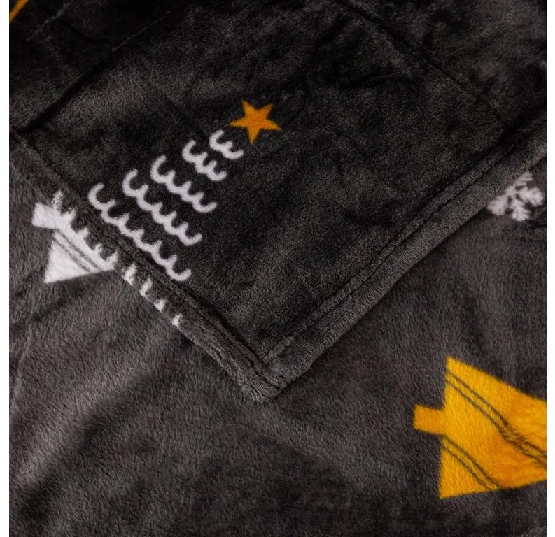 2x Tmavosivá vianočná mikroplyšová deka WHITE TREES 150x200 cm