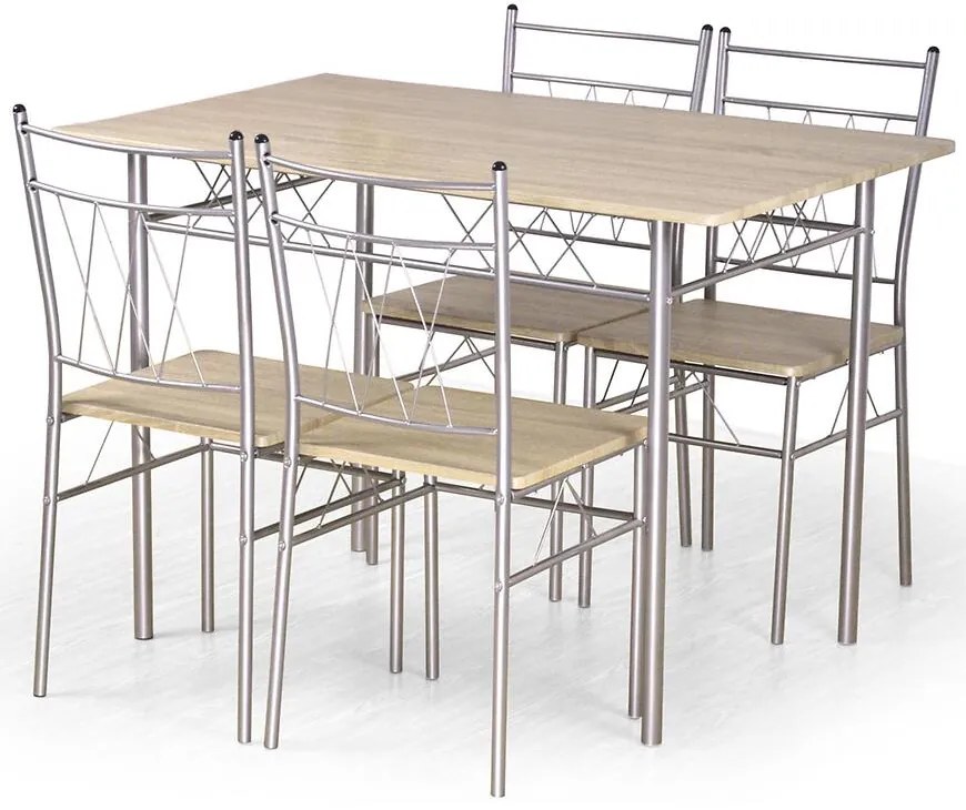 Sada stôl Faust + 4 stoličky mdf/oceľ – sonoma
