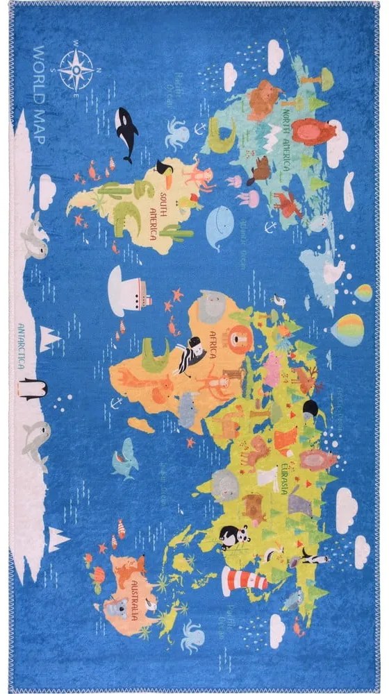 Modrý prateľný detský koberec 80x120 cm Animal Atlas – Vitaus