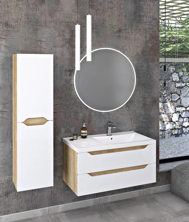 Sapho Sapho, WAVE umývadlová skrinka 89,7x45x47,8cm, pravá, biela/dub Alabama, WA093-3022