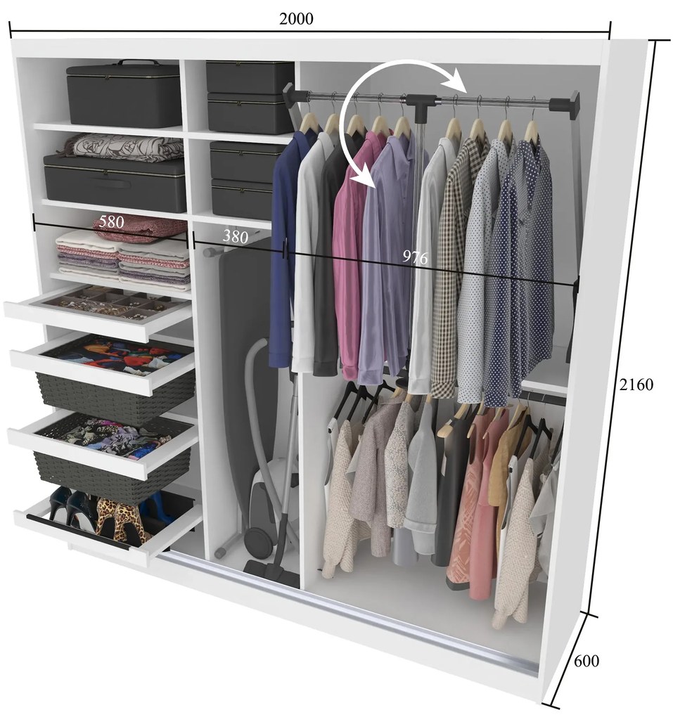 Šatníková skriňa SERENITY 200 cm biely mat MBP SERENITY SZP5/0/W/W/0/HIAL