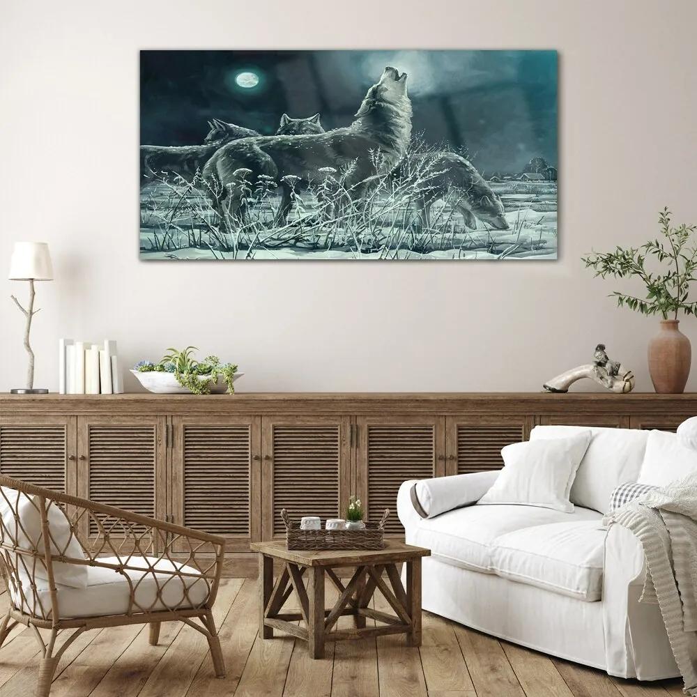 Skleneny obraz Maľovanie zvierat vlci
