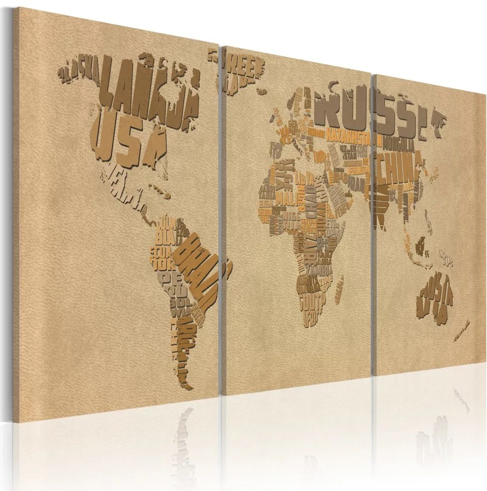 Obraz na plátne Bimago - The world map in beige and brown 60x30