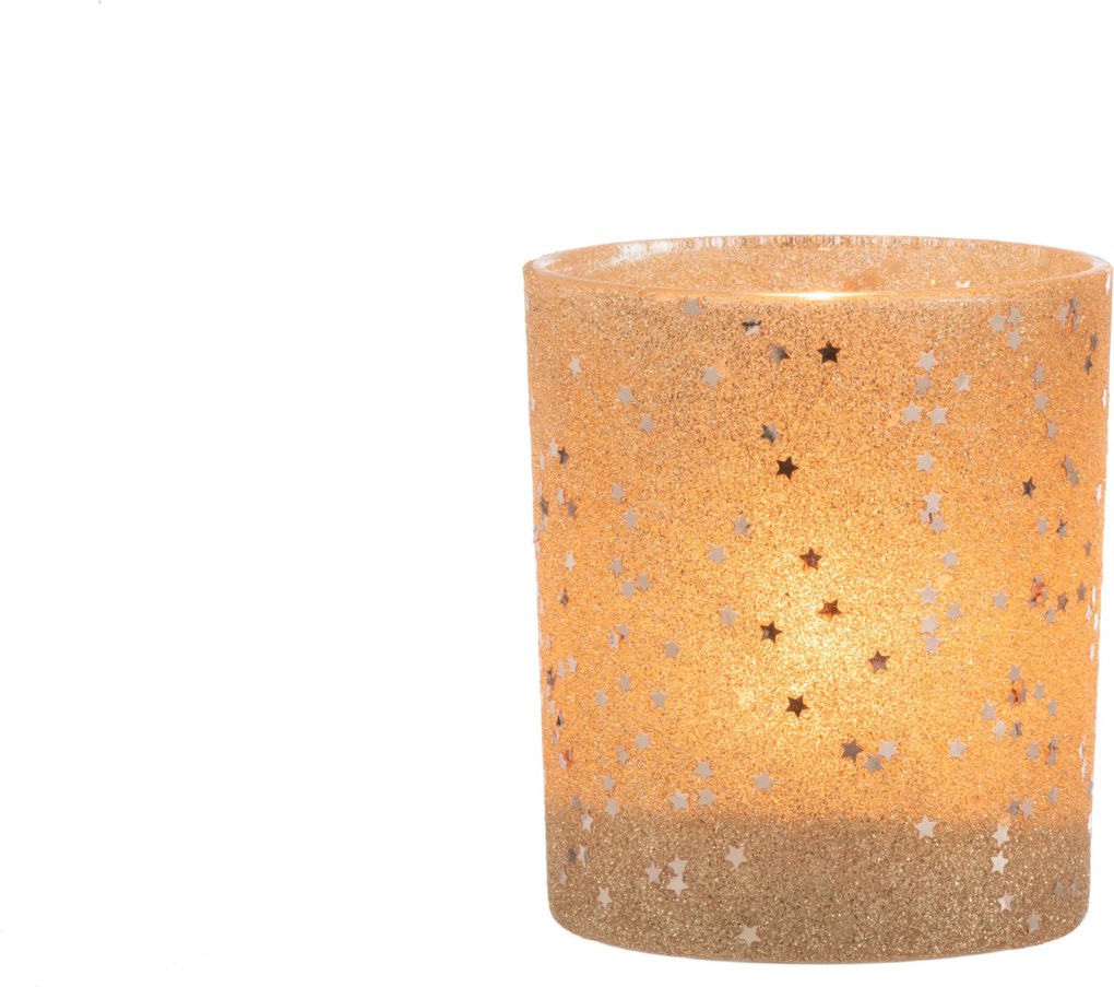 Zlatý sklenený vianočný svietnik baubles stars - Ø 9 * 10 cm