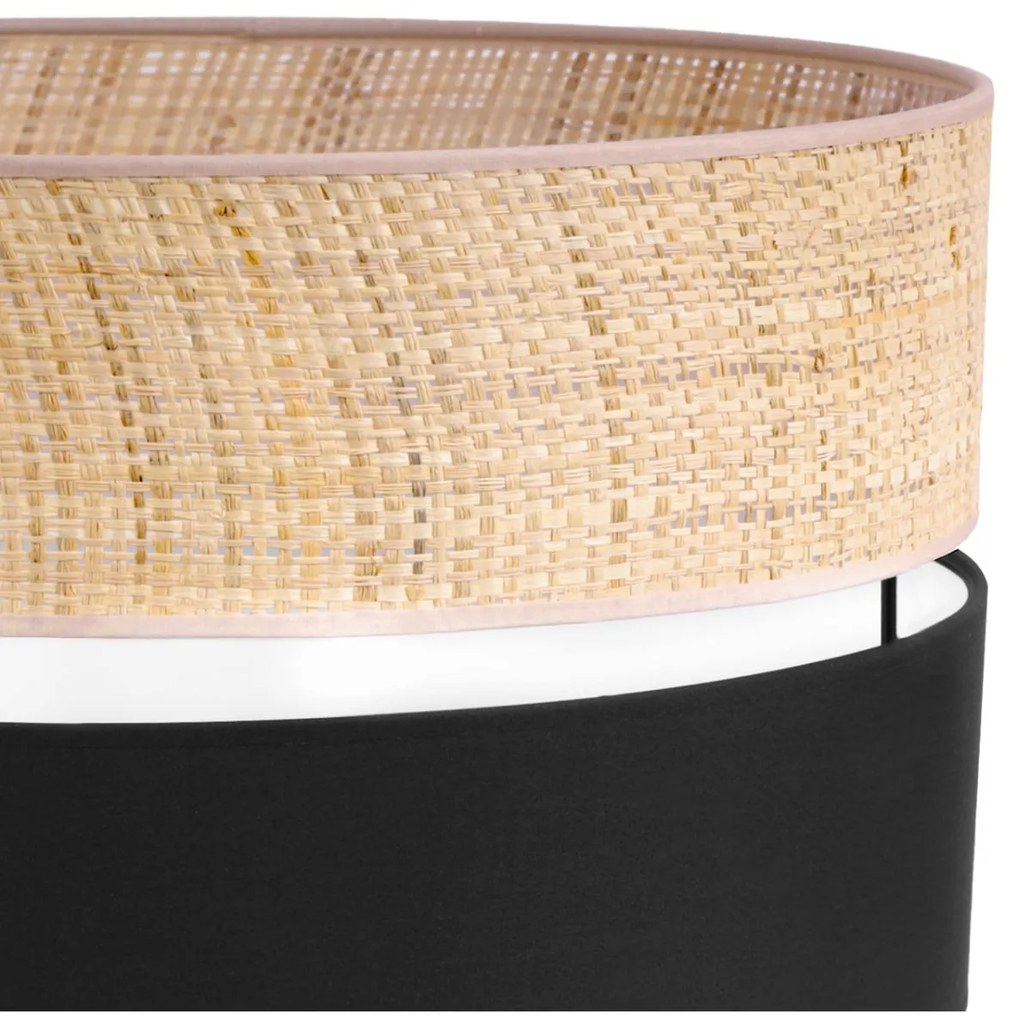 Závesné svietidlo Rattan, 1x ratanové/čierne textilné tienidlo, (fi 45cm)