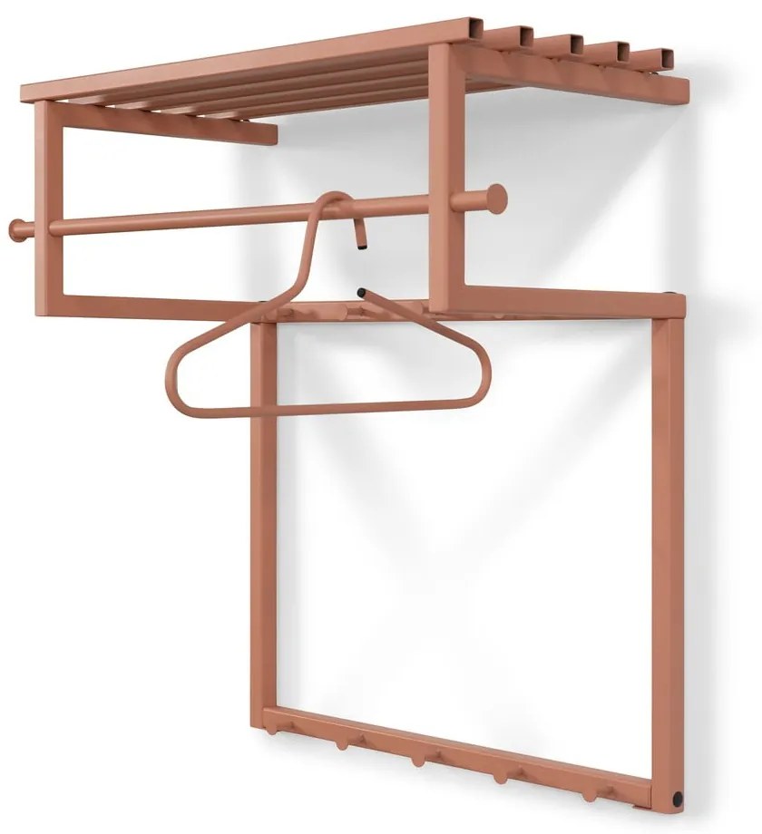 Kovový nástenný vešiak v lososovej farbe s poličkou 76 cm Rizzoli – Spinder Design
