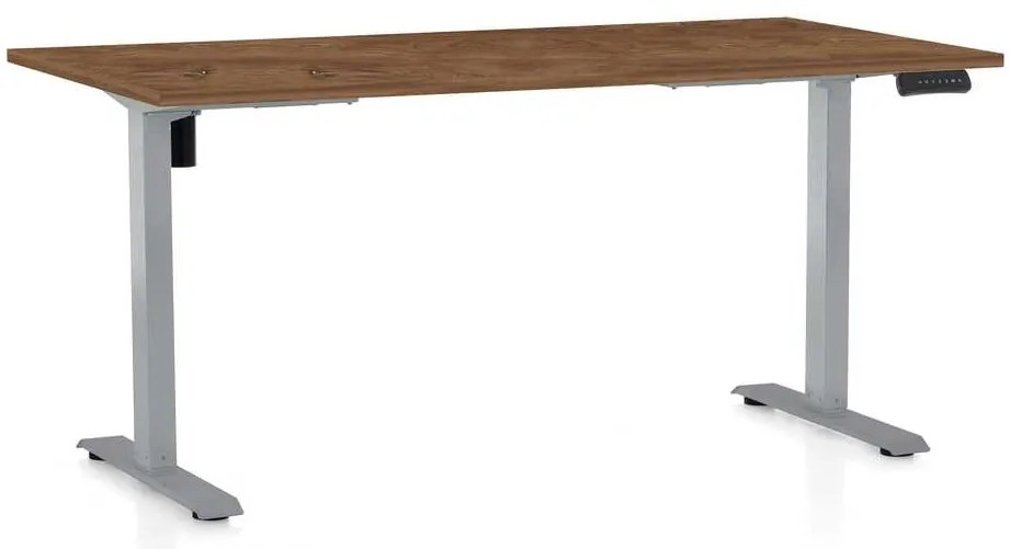 Výškovo nastaviteľný stôl OfficeTech B, 160 x 80 cm, sivá podnož, dub silverjack