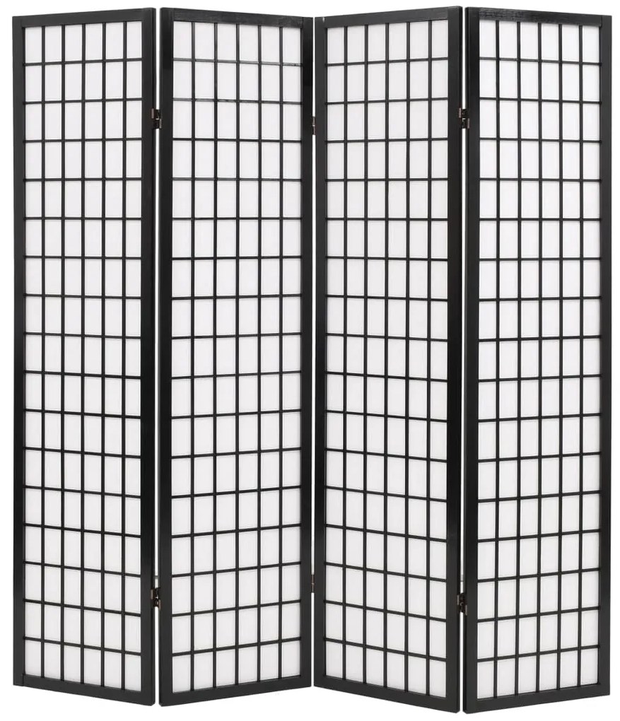 vidaXL Skladací paraván so 4 panelmi, japonský štýl 160x170 cm, čierny
