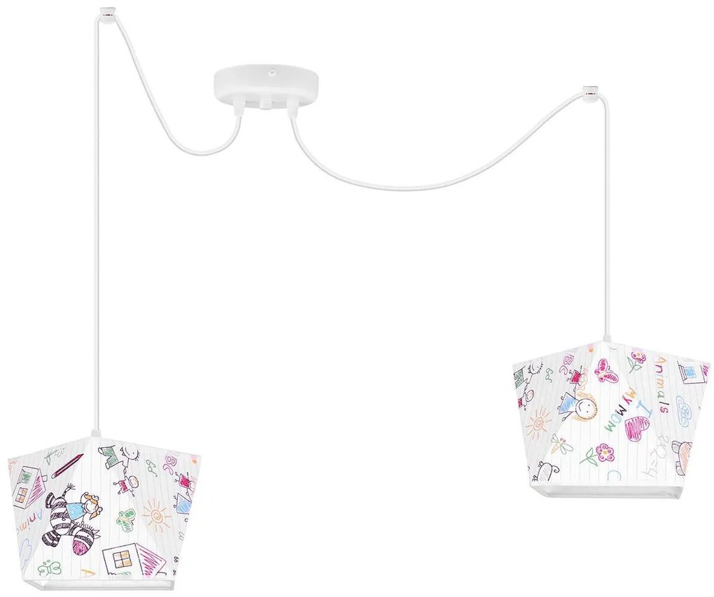 Detské závesné svietidlo Diamond Spider, 2x biele textilné tienidlo so vzorom